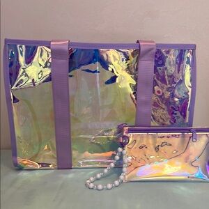 Colorful Iridescent Pool/Beach Bag with Zipper Pouch